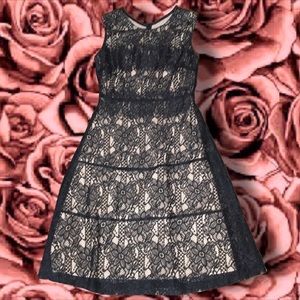 black lace overlay midi dress, size L